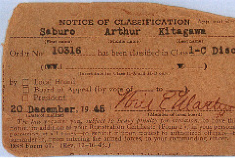 Notice of Classification for Saburo Arthur Kitagawa (ddr-densho-539-73)