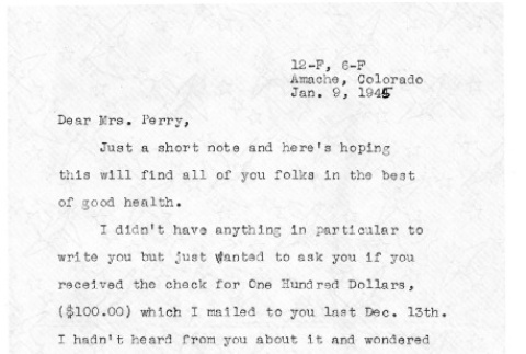 Letter from Kazuo Ito to Lea Perry, January 9, 1945 (ddr-csujad-56-101)