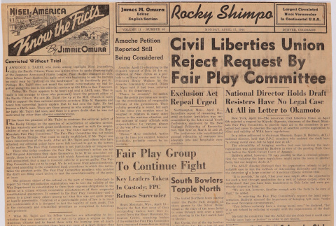 Clipping from front page of Rocky Shimpo (ddr-densho-122-783)