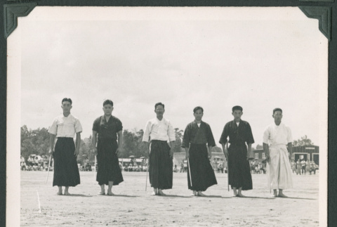 Six men in kendo uniforms (ddr-densho-471-149)