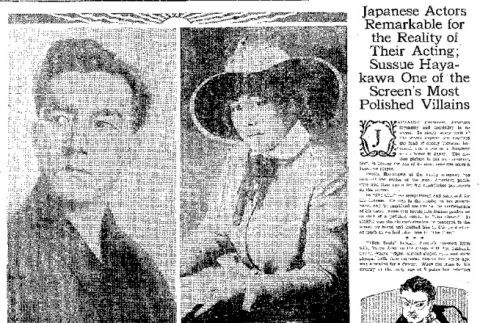 Japanese Actors Remarkable for the Reality of Their Acting; Sussue Hayakawa One of the Screen's Most Polished Villains (August 27, 1916) (ddr-densho-56-285)