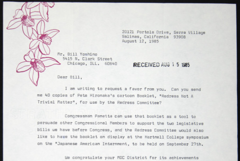 Letter to Bill Yoshino from Violet Kazue de Cristoforo (ddr-chijacl-1-167)