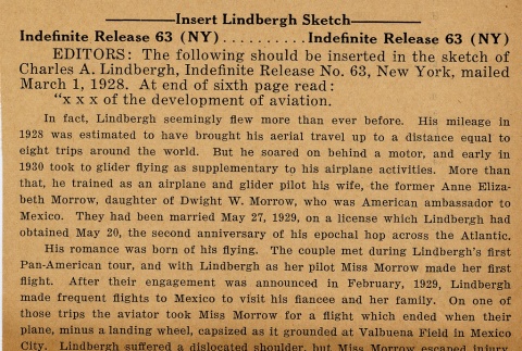 Associated Press Sketch 63 for Charles Lindbergh (ddr-njpa-1-1190)
