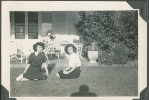 Two friends on a front lawn (ddr-densho-328-72)