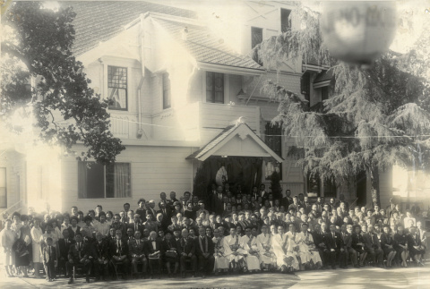 Large group photo outside building (ddr-ajah-3-188)
