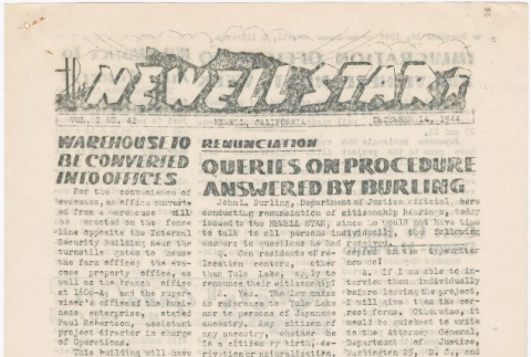 The Newell Star, Vol. I, No. 42 (December 14, 1944) (ddr-densho-284-44)
