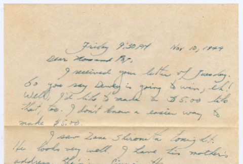 Letter from Tadashi Ishida to Mr. & Mrs. Y Ishida (ddr-densho-535-64)