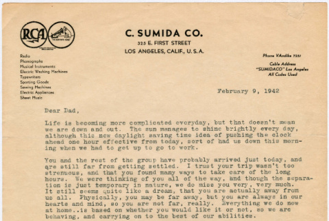 Letter from Grace Sumida to Chimata Sumida (ddr-densho-379-2)