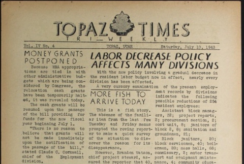 Topaz Times Vol. IV No. 4 (July 10, 1943) (ddr-densho-142-182)