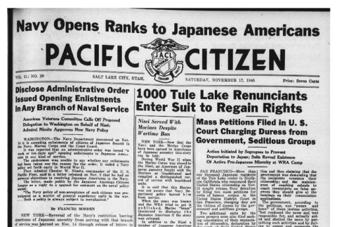 The Pacific Citizen, Vol. 21 No. 20 (November 17, 1945) (ddr-pc-17-46)