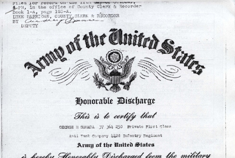 George Sunada's Honorable Discharge (ddr-densho-415-5)