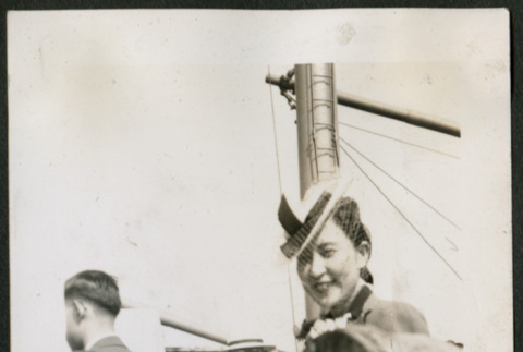 Woman and man aboard a ship (ddr-densho-359-985)
