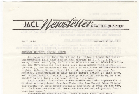 Seattle Chapter, JACL Reporter, Vol. XXI, No. 7, July 1984 (ddr-sjacl-1-336)
