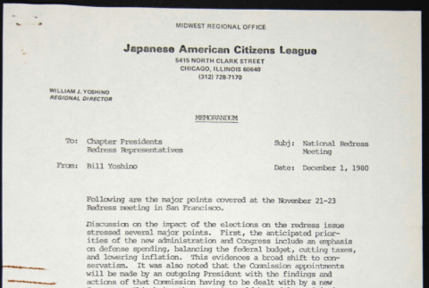 Memo to Chapter Presidents from Bill Yoshino (ddr-chijacl-1-451)