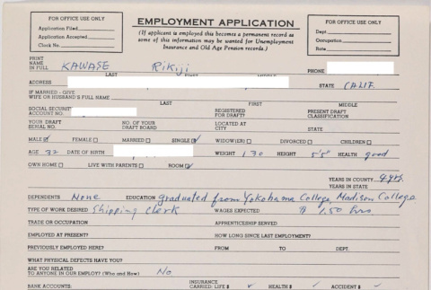 Employment application (ddr-densho-424-530)