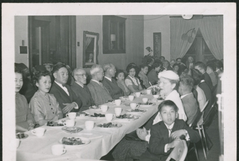Large group at banquet table (ddr-densho-293-103)