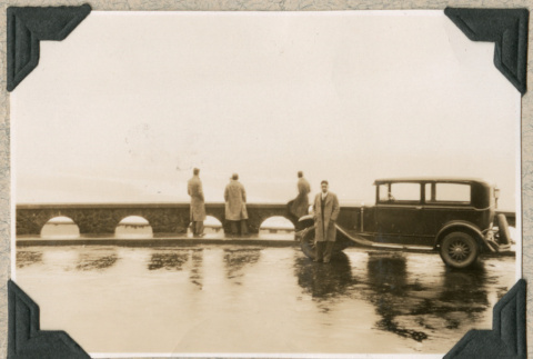 Four men and car on the Columbia River Highway (ddr-densho-383-258)