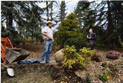 Mary Anne Parmeter and Don Brooks by Shadow's broom planting hole (ddr-densho-354-1751)