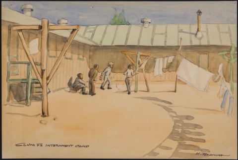 Painting of a scene at Santa Fe Internment Camp (ddr-manz-2-24)