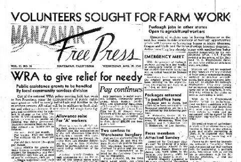 Manzanar Free Press Vol. II No. 16 (August 26, 1942) (ddr-densho-125-52)