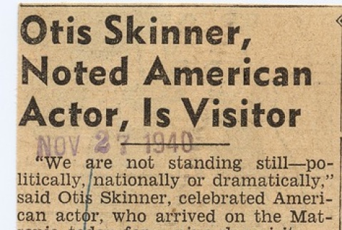 Newspaper clipping regarding Otis Skinner (ddr-njpa-1-1840)