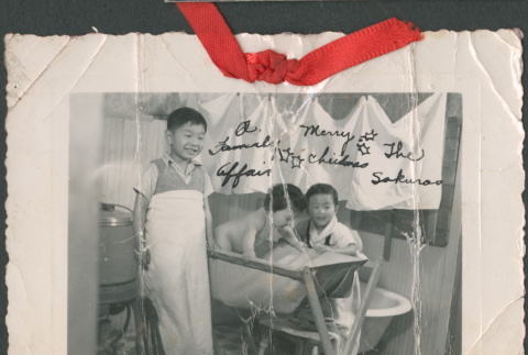 Holiday card with David, Gerald and Chester Jr. Sakura (ddr-densho-523-132)