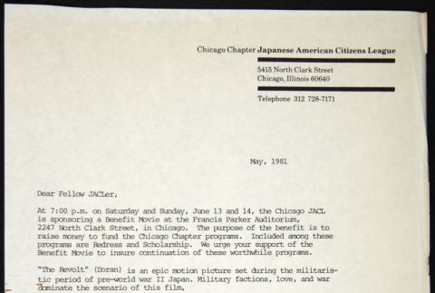 Letter to membership from John Tani (ddr-chijacl-1-457)