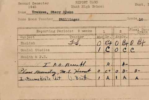 Tenth Grade Report Card (ddr-densho-474-148)
