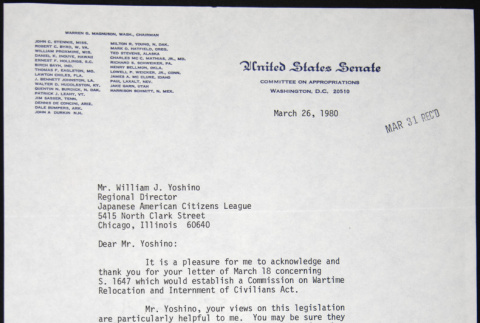 Letter to William Yoshino from Milton Young (ddr-chijacl-1-373)