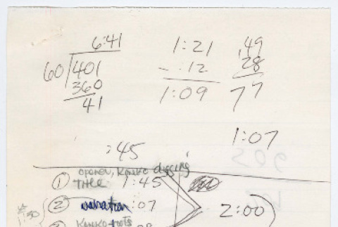 Color of Honor timing notes (ddr-densho-1007-1059)