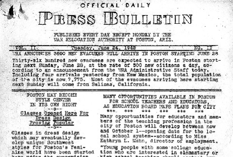 Poston Information Bulletin Vol. II No. 11 (June 24, 1942) (ddr-densho-145-37)