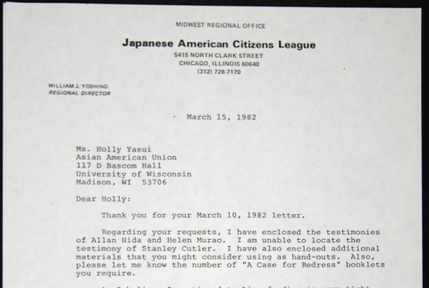 Letter to Holly Yasui from Bill Yoshino (ddr-chijacl-1-794)