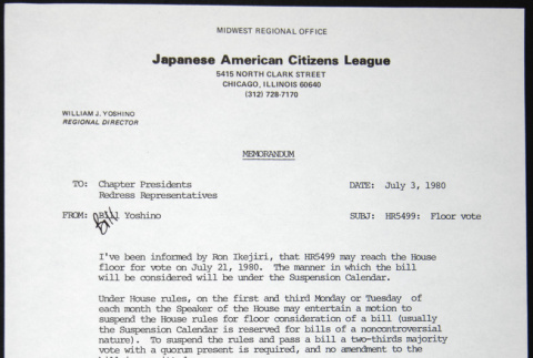 Memo to Chapter Presidents from Bill Yoshino (ddr-chijacl-1-197)