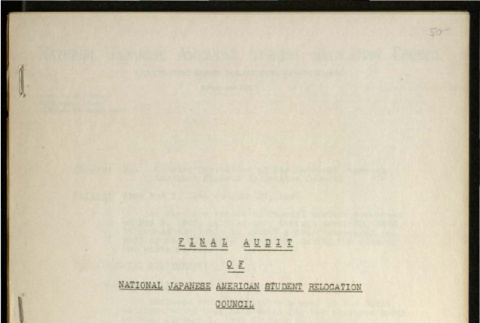 Final audit of National Japanese American Student Relocation Council (ddr-csujad-18-3)