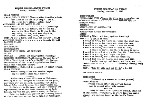 Sunday service program at South Post Chapel, Fort Myer, Virginia (ddr-densho-563-35)