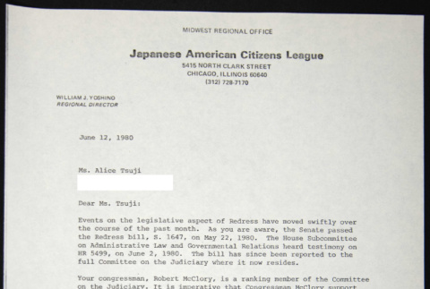 Letter  to Alice Tsuji from William Yoshino (ddr-chijacl-1-488)
