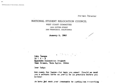 Letter from the National Student Relocation Council (ddr-densho-103-1)