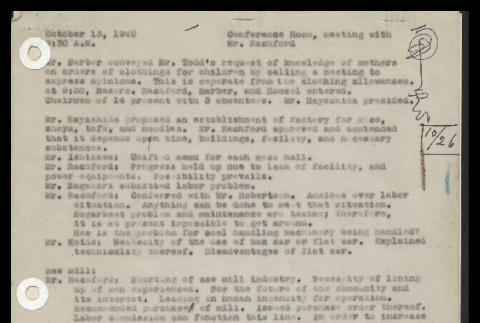 Minutes from the meeting of the Heart Mountain Block Chairmen with Project Director, C.E. Rachford, October 13, 1942 (ddr-csujad-55-288)