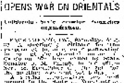 Opens War on Orientals. California State Senator Launches Organization. (August 30, 1919) (ddr-densho-56-334)