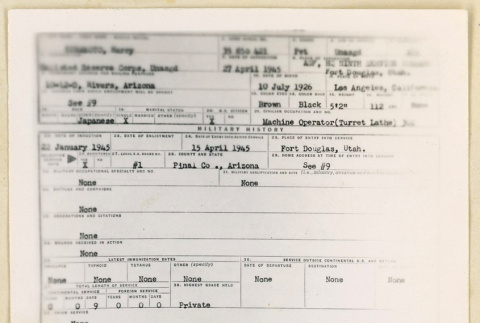 Military record for Harry Kuramoto (ddr-densho-37-2018)