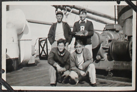 Four men on board ship (ddr-densho-326-98)