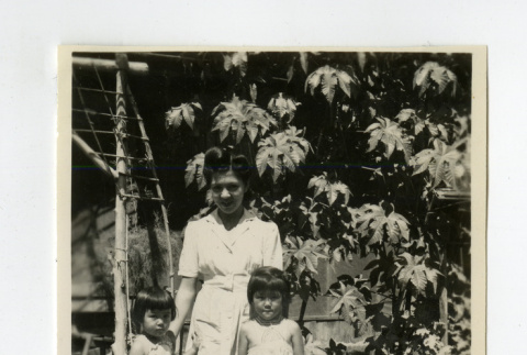 Yukie Masukawa and her children at the Poston camp (ddr-csujad-38-207)