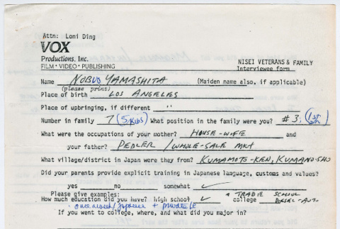 Nobuo (Nob) Yamashita interviewee form (ddr-densho-1007-974)