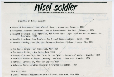 Nisei Soldier showings list + miscellaneous notes (ddr-densho-1007-976)