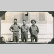 Three men standing outside building.  Joe Iwataki on left (ddr-ajah-2-142)