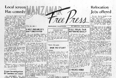 Manzanar Free Press Vol. III No. 8 (January 27, 1943) (ddr-densho-125-98)