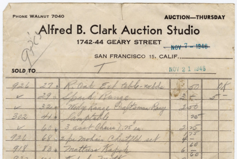 Receipt from Alfred B. Clark Auction Studio (ddr-densho-422-440)