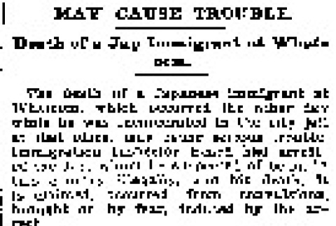May Cause Trouble. Death of a Jap Immigrant at Whatcom. (June 16, 1900) (ddr-densho-56-12)