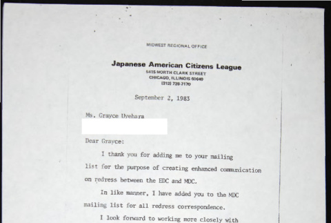 Letter to Grayce Uyehara from Bill Yoshino (ddr-chijacl-1-751)