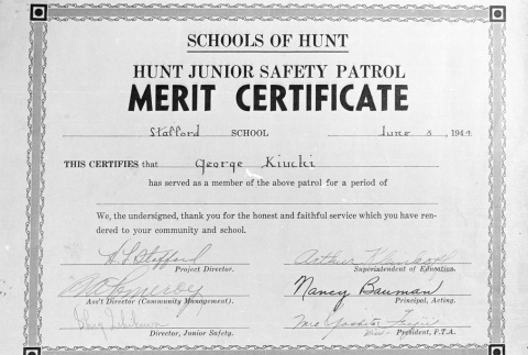 Safety patrol certificate (ddr-densho-77-1)